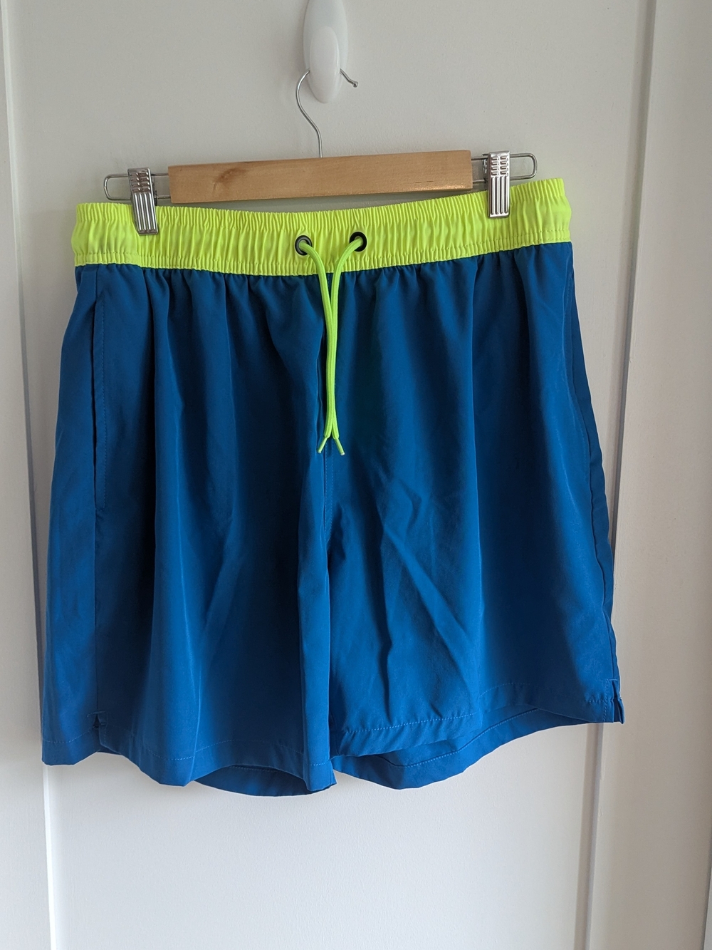 Blue Swim Shorts with Neon Yellow Waistband